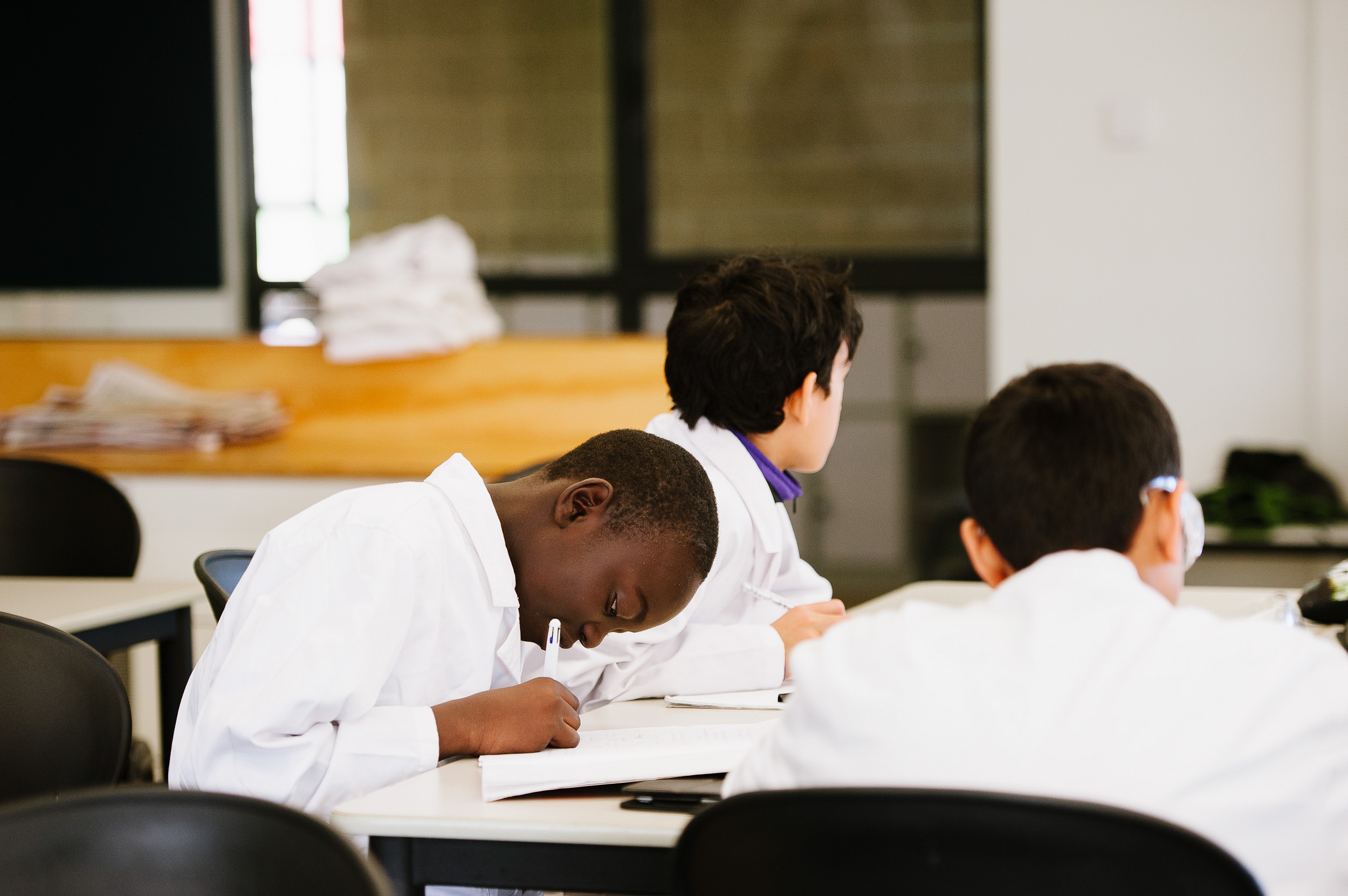 Student working in science class