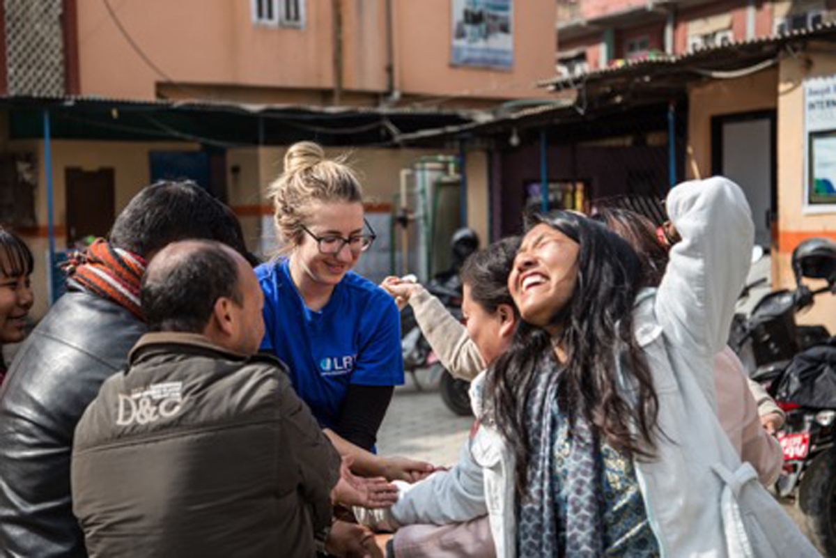 Stephanie Gill leading team building exercises in Nepal.